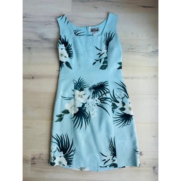 Vintage 90s Womens Hawaiian Tropical Print Sheath Dress Size Small/4 Silk Blue - Picture 3 of 5